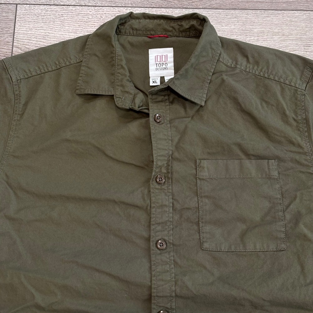 Topo Designs Shirt Mens XL Olive Green Organic Preppy Casual Outdoors Gorpcore